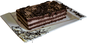 CZEKOLADOWE - Ciemny biszkopt przełożony masą czekoladową.