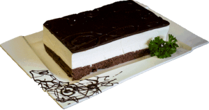 PTASIE MLECZKO - Ciemny biszkopt przełożony mleczną pianką oblany czekoladą.