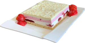 RARYTAS TRUSKAWKOWY - Ciasto kruche z warstwami masy truskawkowo-waniliowej na bazie jogurtu.