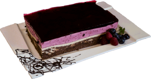 WEDEL - Jasny biszkopt przełożony masą czekoladową z kawałkami herbatników i orzechów oraz masą porzeczkową.