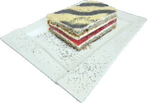 MAKOWA PANIENKA - biszkopt z makiem przekładany kremem śmietankowym i wiśniami w żelu