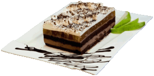 GRUSZKOWE – ciasto biszkoptowe przełożone kremem czekoladowym i gruszkami